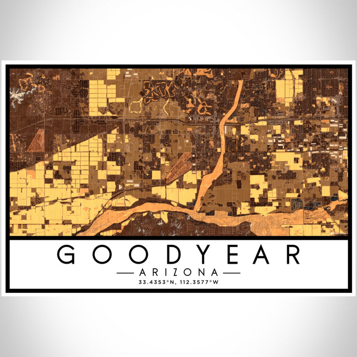 Goodyear Arizona Map Print Landscape Orientation in Ember Style With Shaded Background