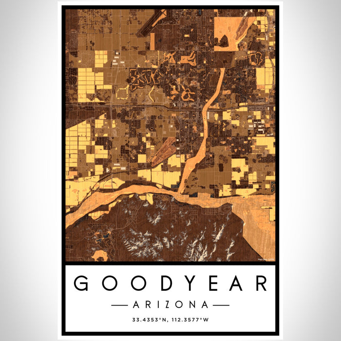 Goodyear Arizona Map Print Portrait Orientation in Ember Style With Shaded Background