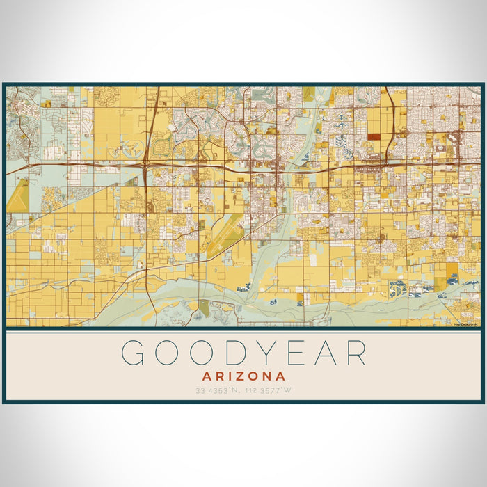 Goodyear Arizona Map Print Landscape Orientation in Woodblock Style With Shaded Background