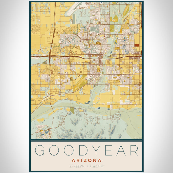 Goodyear Arizona Map Print Portrait Orientation in Woodblock Style With Shaded Background