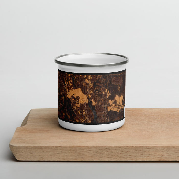 Front View Custom Goose Creek South Carolina Map Enamel Mug in Ember on Cutting Board