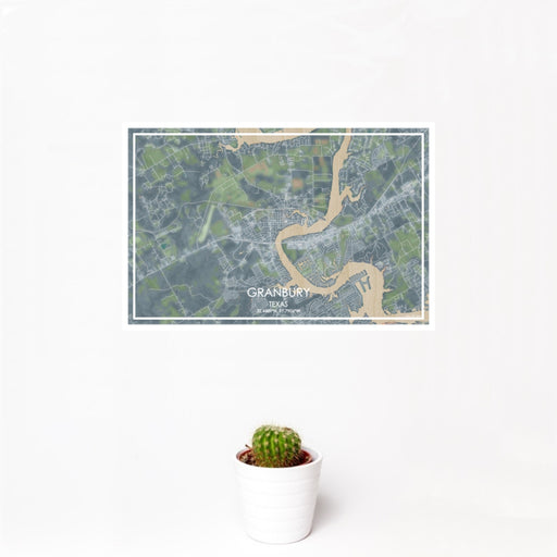 12x18 Granbury Texas Map Print Landscape Orientation in Afternoon Style With Small Cactus Plant in White Planter