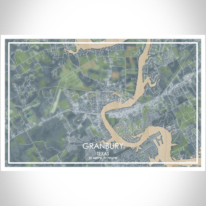 Granbury Texas Map Print Landscape Orientation in Afternoon Style With Shaded Background