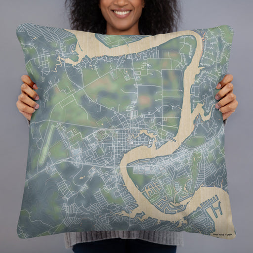 Person holding 22x22 Custom Granbury Texas Map Throw Pillow in Afternoon
