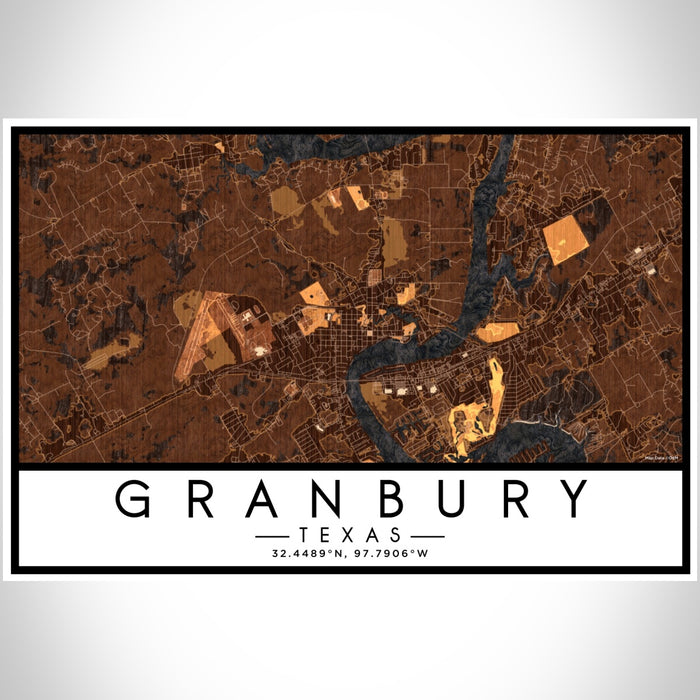 Granbury Texas Map Print Landscape Orientation in Ember Style With Shaded Background