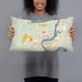 Person holding 20x12 Custom Granbury Texas Map Throw Pillow in Woodblock