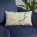 Custom Granbury Texas Map Throw Pillow in Woodblock on Blue Colored Chair