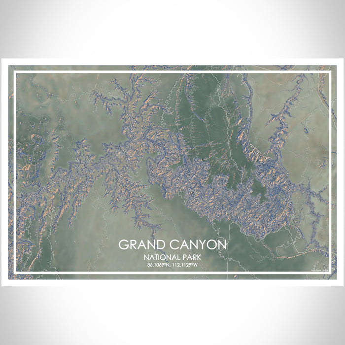 Grand Canyon National Park Map Print Landscape Orientation in Afternoon Style With Shaded Background