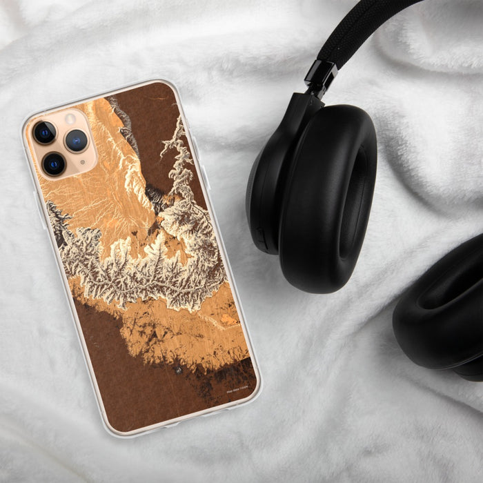 Custom Grand Canyon National Park Map Phone Case in Ember on Table with Black Headphones