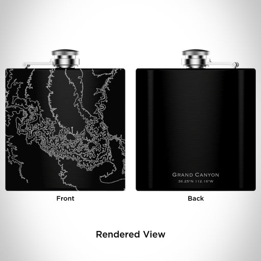 Rendered View of Grand Canyon National Park Map Engraving on 6oz Stainless Steel Flask in Black