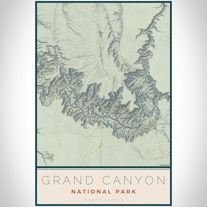 Grand Canyon National Park Map Print Portrait Orientation in Woodblock Style With Shaded Background