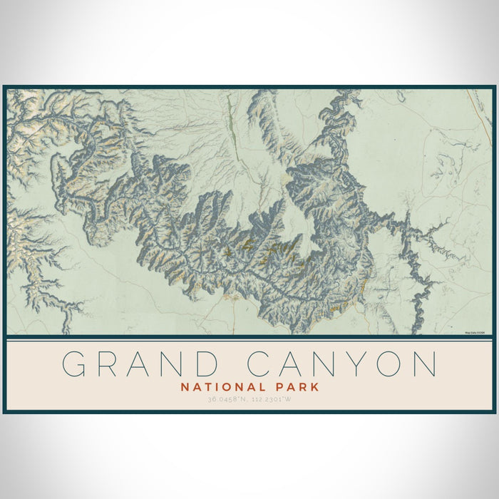 Grand Canyon National Park Map Print Landscape Orientation in Woodblock Style With Shaded Background