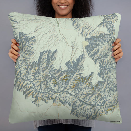 Person holding 22x22 Custom Grand Canyon National Park Map Throw Pillow in Woodblock