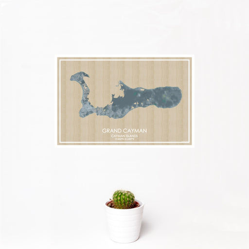 12x18 Grand Cayman Cayman Islands Map Print Landscape Orientation in Afternoon Style With Small Cactus Plant in White Planter