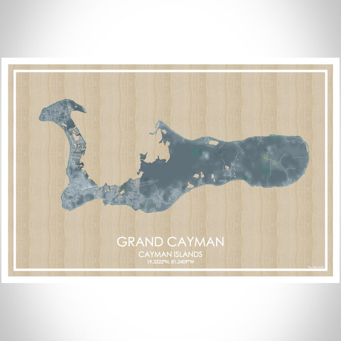 Grand Cayman Cayman Islands Map Print Landscape Orientation in Afternoon Style With Shaded Background