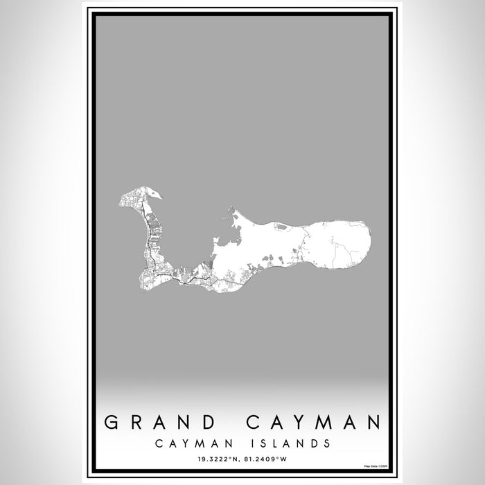 Grand Cayman Cayman Islands Map Print Portrait Orientation in Classic Style With Shaded Background