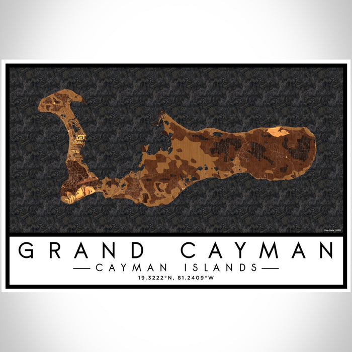 Grand Cayman Cayman Islands Map Print Landscape Orientation in Ember Style With Shaded Background