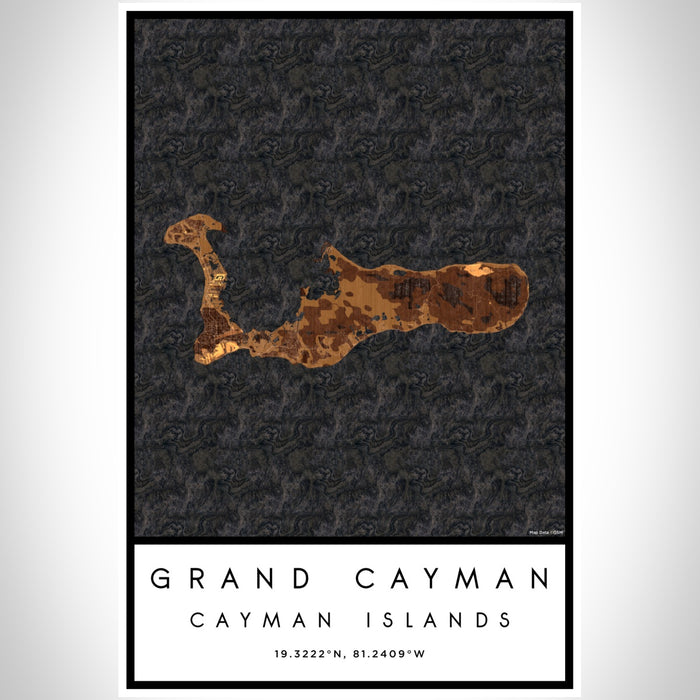 Grand Cayman Cayman Islands Map Print Portrait Orientation in Ember Style With Shaded Background