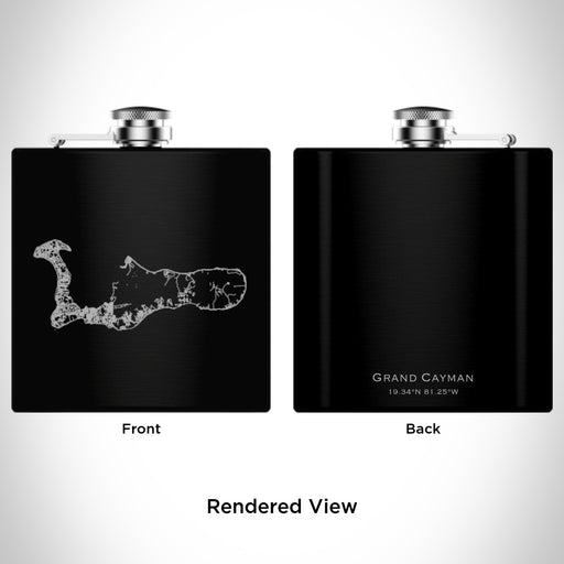 Rendered View of Grand Cayman Cayman Islands Map Engraving on 6oz Stainless Steel Flask in Black