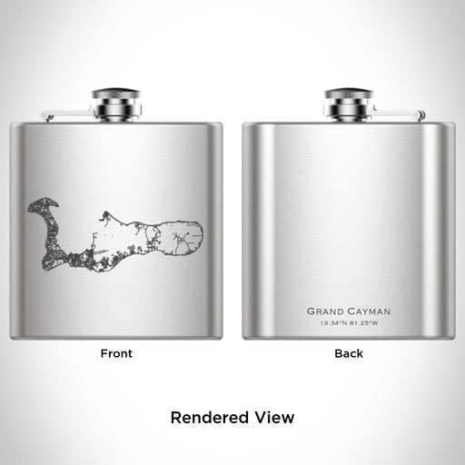Rendered View of Grand Cayman Cayman Islands Map Engraving on 6oz Stainless Steel Flask