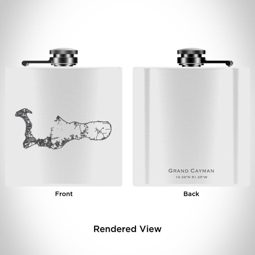Rendered View of Grand Cayman Cayman Islands Map Engraving on 6oz Stainless Steel Flask in White