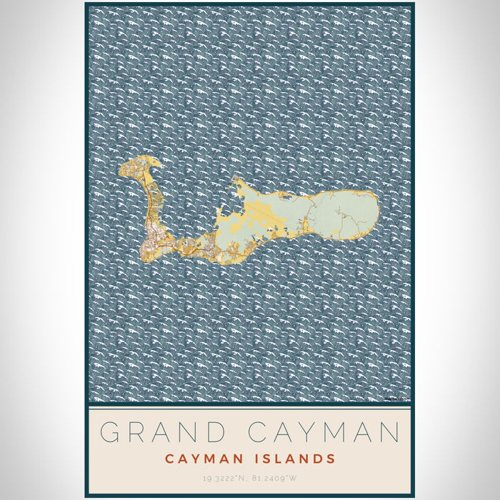Grand Cayman Cayman Islands Map Print Portrait Orientation in Woodblock Style With Shaded Background