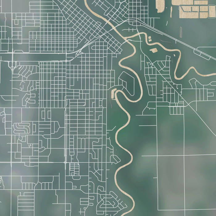 Grand Forks North Dakota Map Print in Afternoon Style Zoomed In Close Up Showing Details