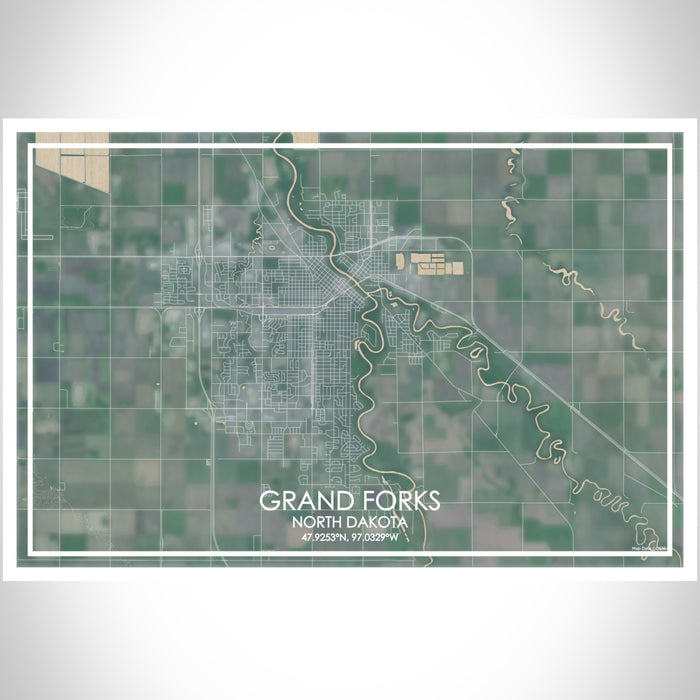 Grand Forks North Dakota Map Print Landscape Orientation in Afternoon Style With Shaded Background