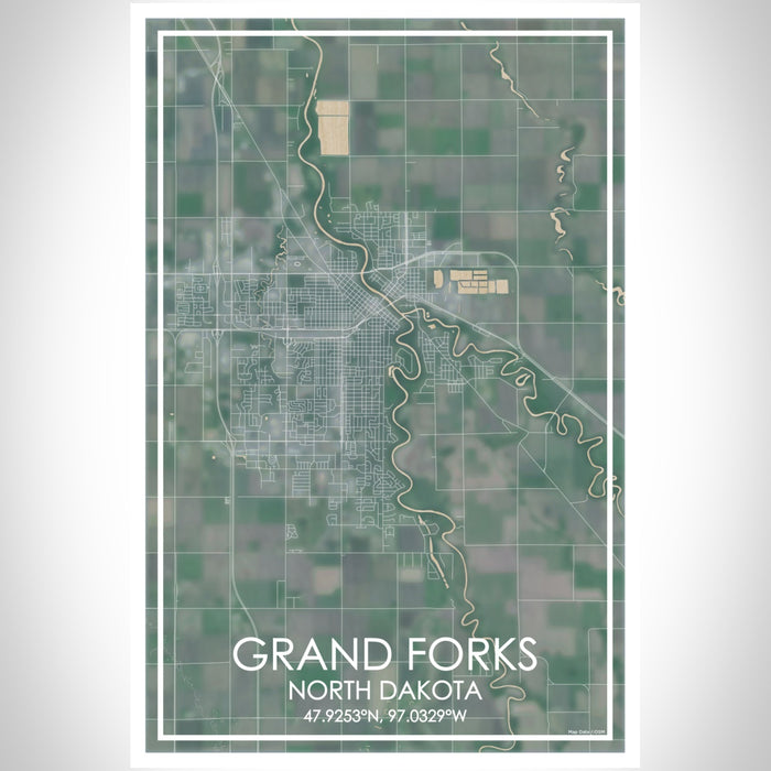 Grand Forks North Dakota Map Print Portrait Orientation in Afternoon Style With Shaded Background