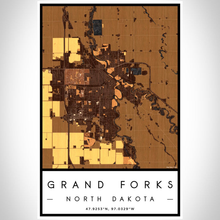 Grand Forks North Dakota Map Print Portrait Orientation in Ember Style With Shaded Background