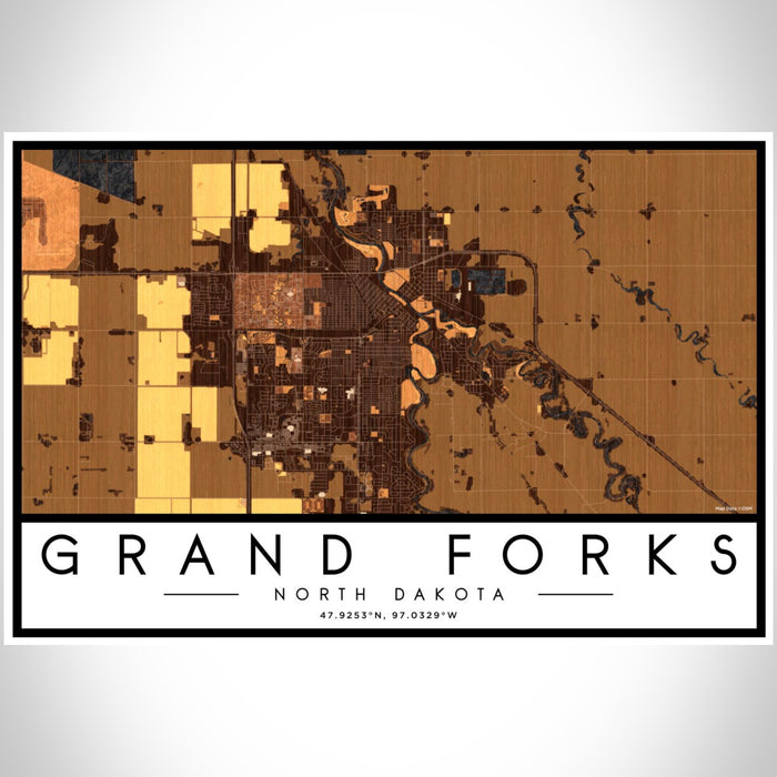 Grand Forks North Dakota Map Print Landscape Orientation in Ember Style With Shaded Background