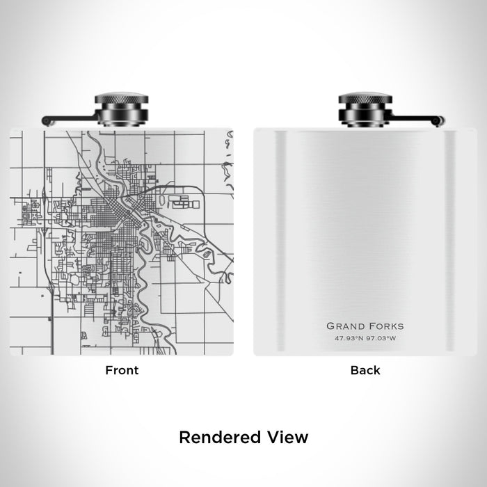 Rendered View of Grand Forks North Dakota Map Engraving on 6oz Stainless Steel Flask in White