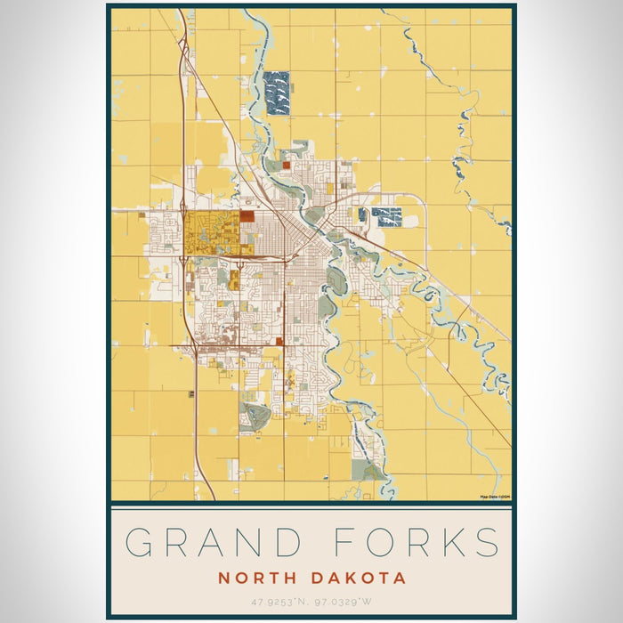 Grand Forks North Dakota Map Print Portrait Orientation in Woodblock Style With Shaded Background