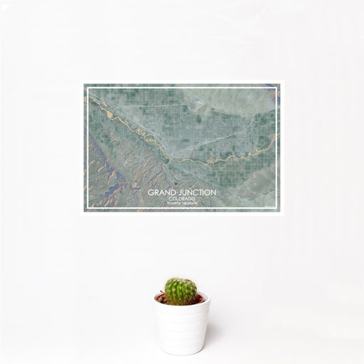 12x18 Grand Junction Colorado Map Print Landscape Orientation in Afternoon Style With Small Cactus Plant in White Planter