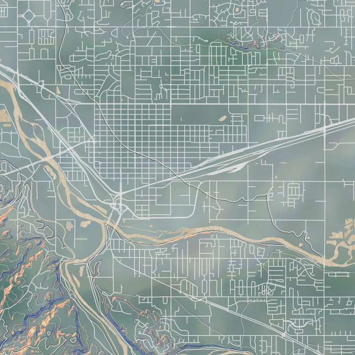 Grand Junction Colorado Map Print in Afternoon Style Zoomed In Close Up Showing Details
