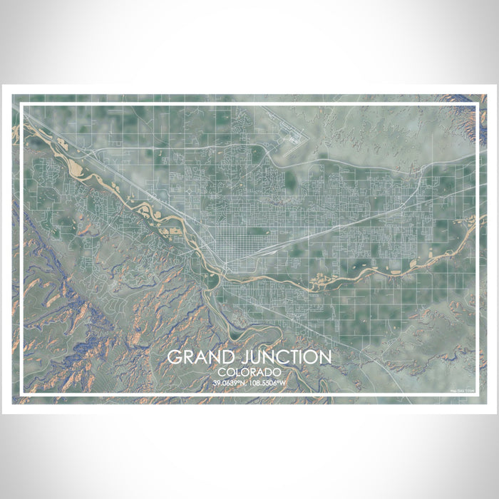 Grand Junction Colorado Map Print Landscape Orientation in Afternoon Style With Shaded Background