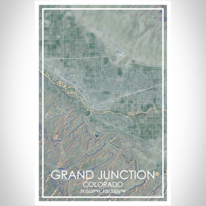 Grand Junction Colorado Map Print Portrait Orientation in Afternoon Style With Shaded Background