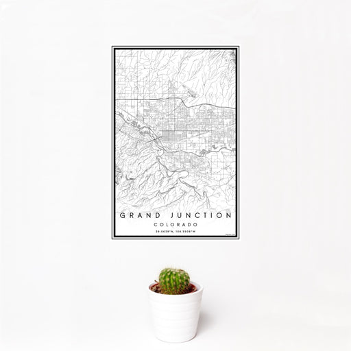 12x18 Grand Junction Colorado Map Print Portrait Orientation in Classic Style With Small Cactus Plant in White Planter