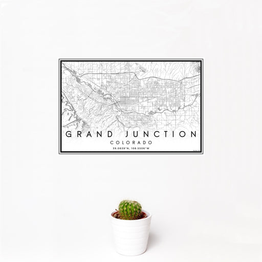 12x18 Grand Junction Colorado Map Print Landscape Orientation in Classic Style With Small Cactus Plant in White Planter
