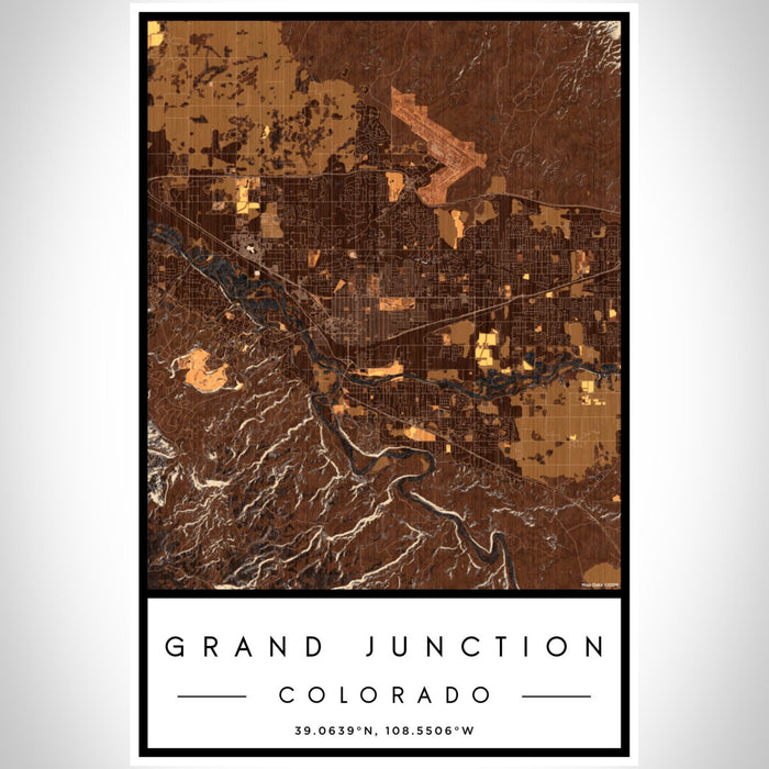 Grand Junction Colorado Map Print Portrait Orientation in Ember Style With Shaded Background
