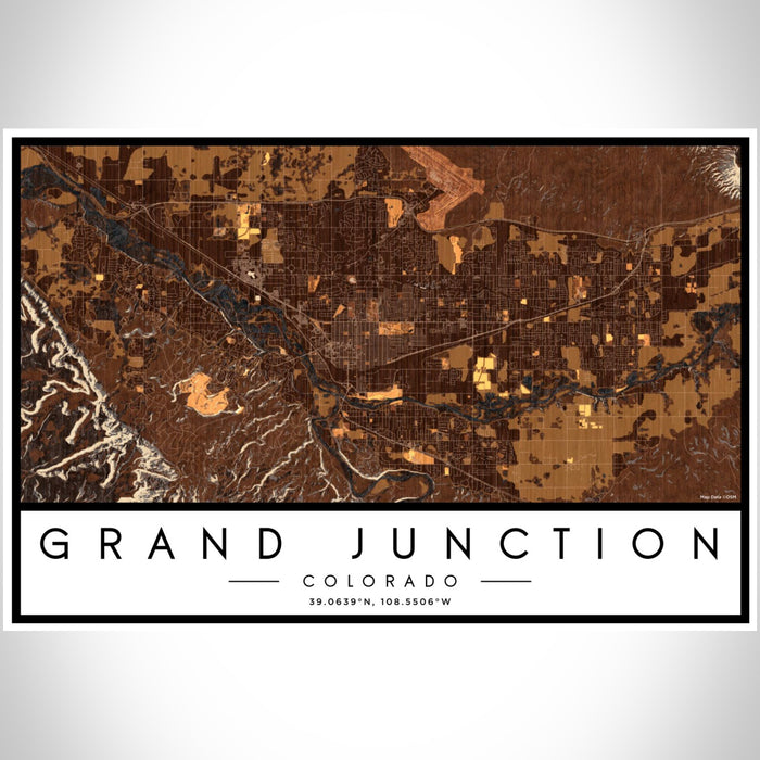 Grand Junction Colorado Map Print Landscape Orientation in Ember Style With Shaded Background
