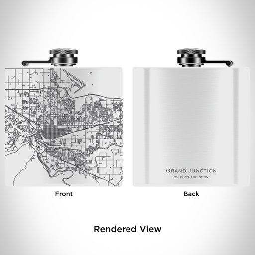 Rendered View of Grand Junction Colorado Map Engraving on 6oz Stainless Steel Flask in White