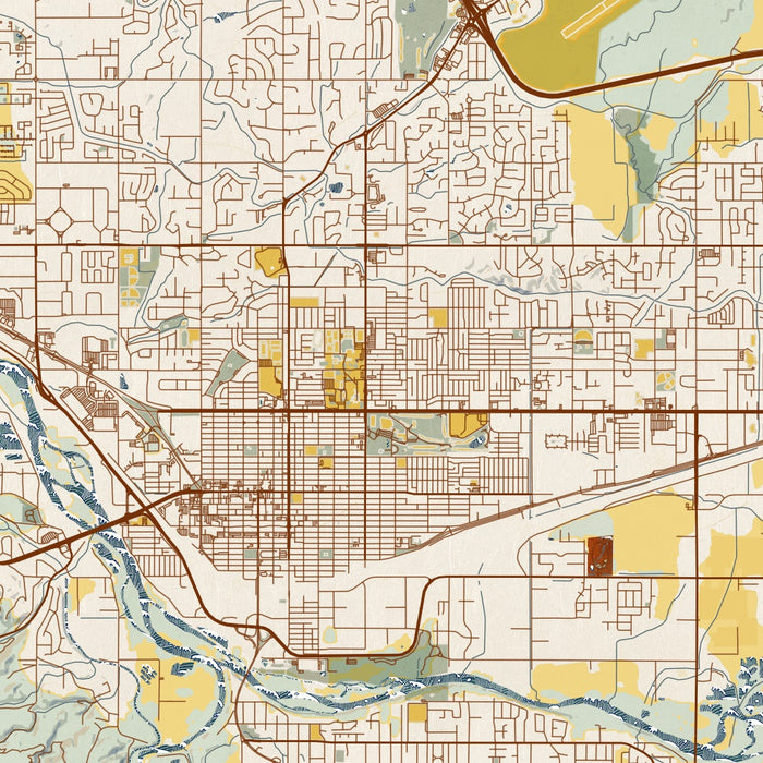 Grand Junction Colorado Map Print in Woodblock Style Zoomed In Close Up Showing Details