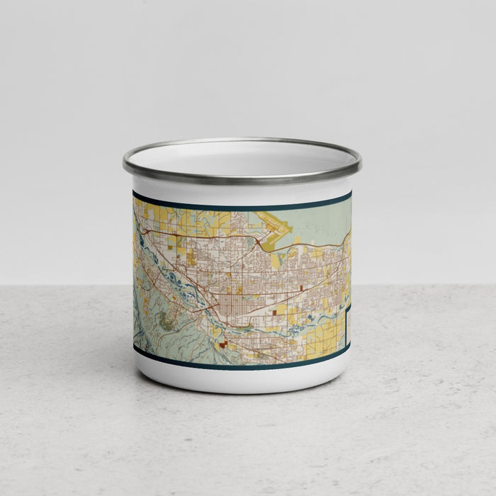 Front View Custom Grand Junction Colorado Map Enamel Mug in Woodblock