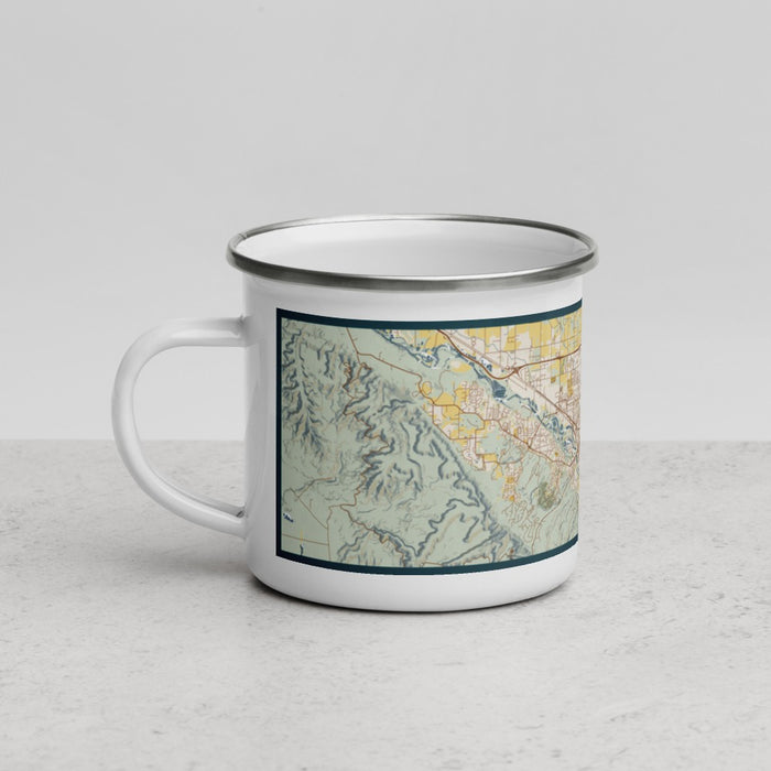 Left View Custom Grand Junction Colorado Map Enamel Mug in Woodblock