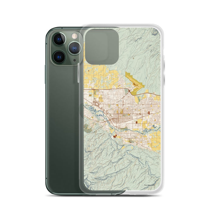 Custom Grand Junction Colorado Map Phone Case in Woodblock on Table with Laptop and Plant
