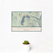 12x18 Grand Lake Colorado Map Print Landscape Orientation in Woodblock Style With Small Cactus Plant in White Planter