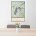 24x36 Grand Lake Colorado Map Print Portrait Orientation in Woodblock Style Behind 2 Chairs Table and Potted Plant