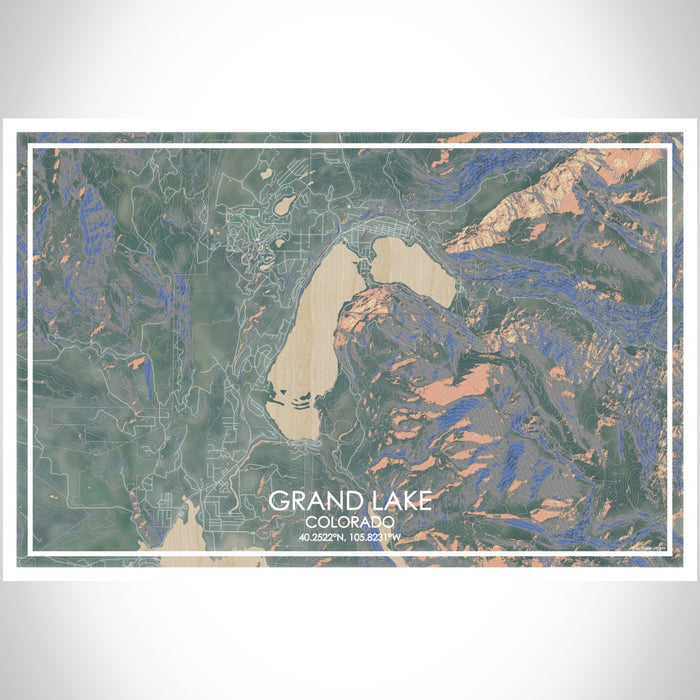 Grand Lake Colorado Map Print Landscape Orientation in Afternoon Style With Shaded Background