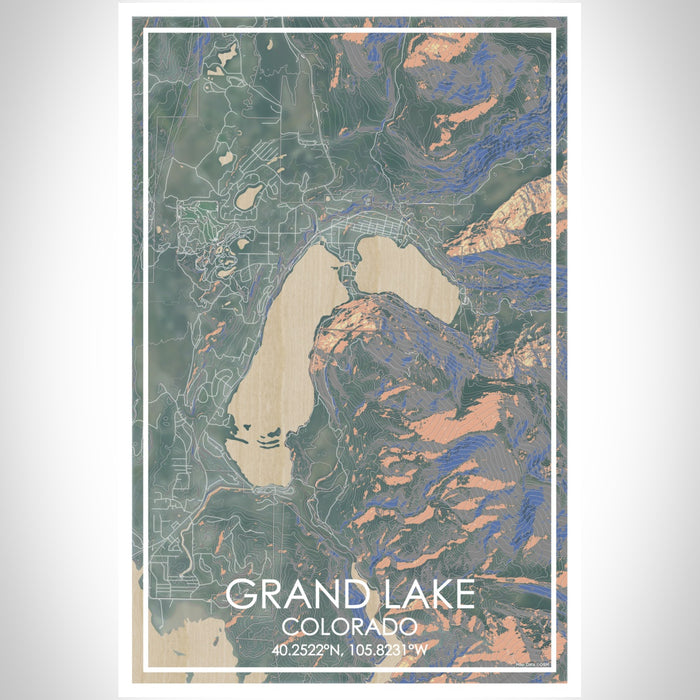 Grand Lake Colorado Map Print Portrait Orientation in Afternoon Style With Shaded Background